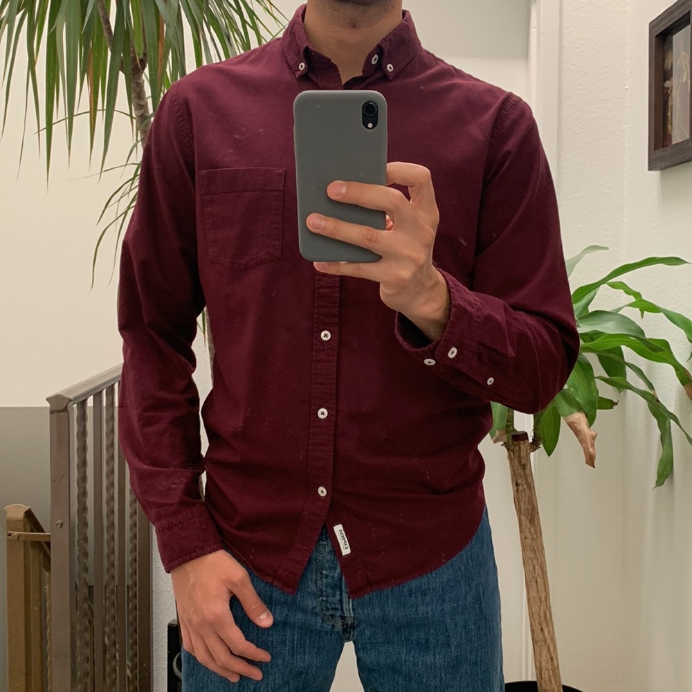 Oxford Shirt,, 100% Cotton, MAROON, Size LARGE